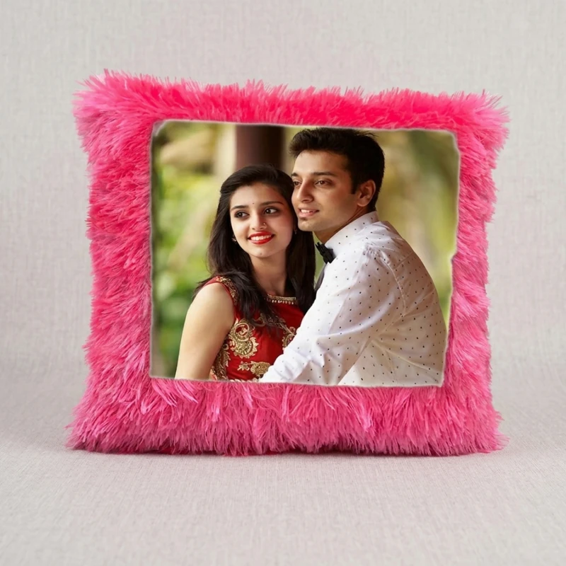 Customised Square Pillow for Family Photos (Pink)
